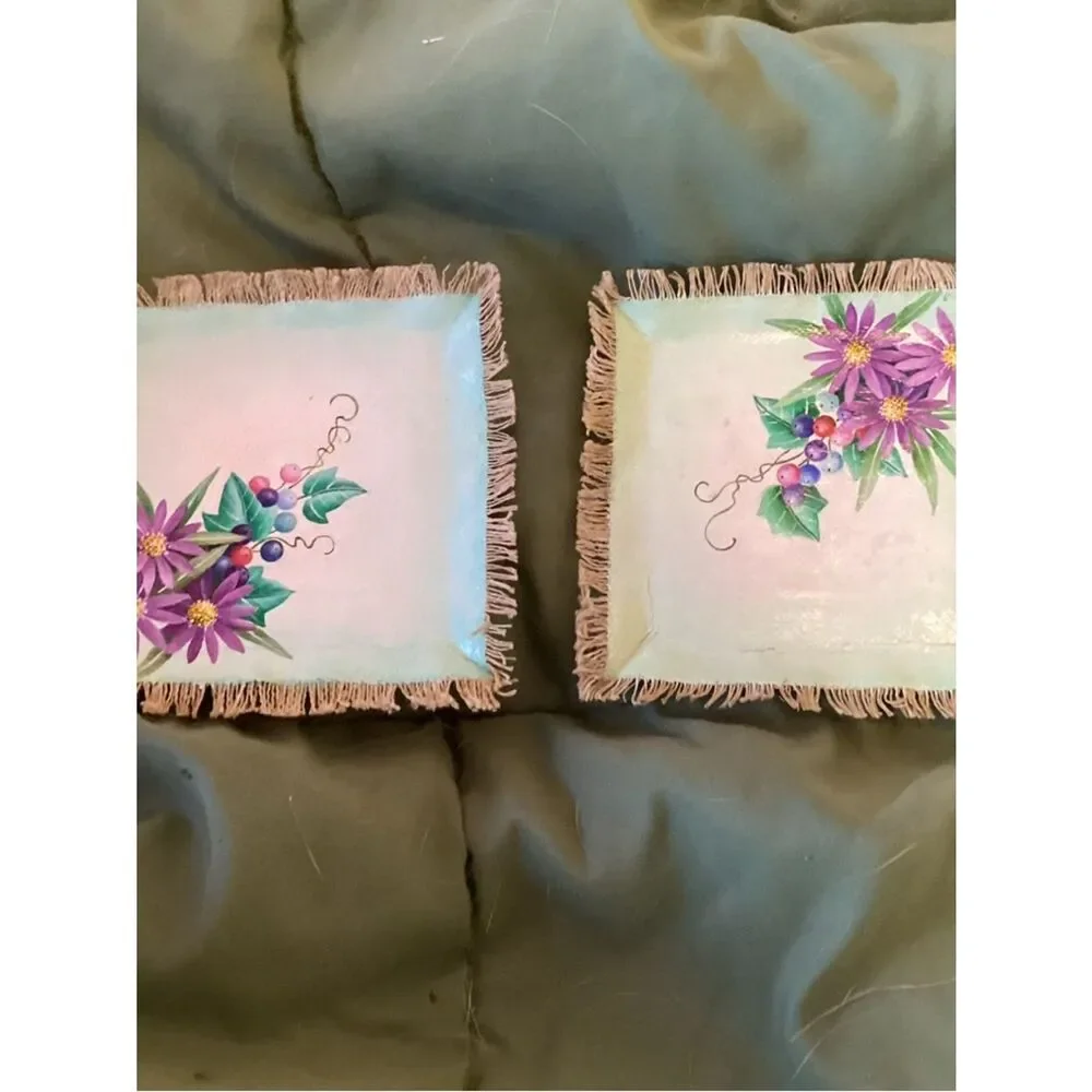 Nwot. Hand Crafted Hand-Painted Floral Decorative Jewelry/Trinket Trays - Pair